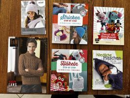 4 Bücher + 2 Hefte - Stricken, Häkeln - neuwertig