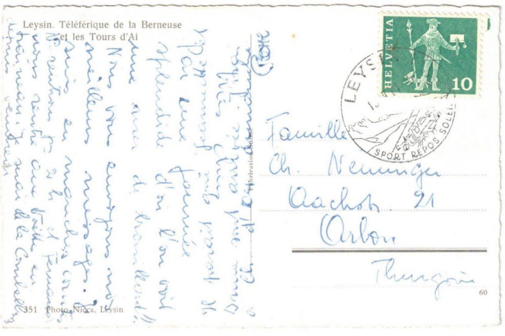 Cartoline postali: Leysin - Gondelbahn Berneuse mit Tours d'Aï – Usato da Binningen venduto da Mountainrider 1