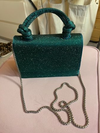 Handtasche Glitzer smaragdgrün Silber Kette neuwertig