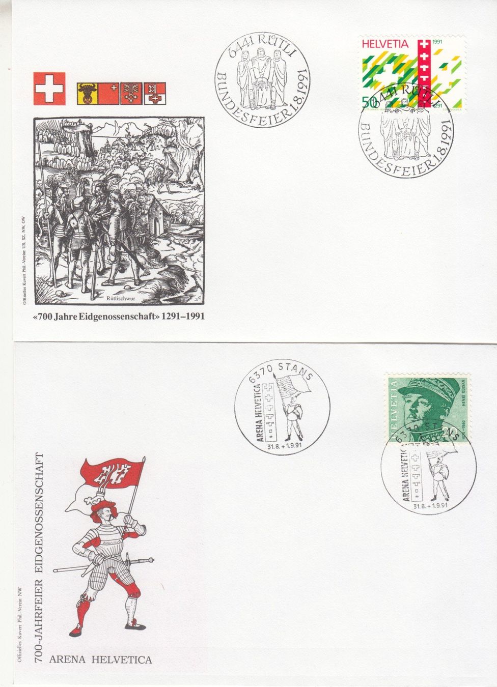 Tutti i francobolli: 700 Jahre Eidgenossenschaft, 2 Briefe + 4 Karten – Usato da Bürglen TG venduto da StampGraf 1