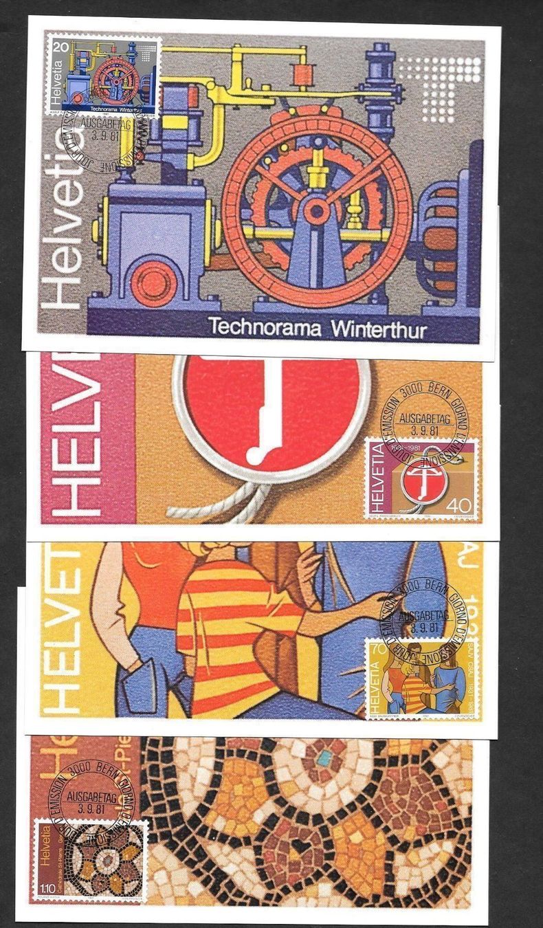 Alle Briefmarken: 4 Maximumkarten Serie 656 - 659 ET Bern 3.9.1981 – Neu (gemäss Beschreibung) aus Olten von clotaldi