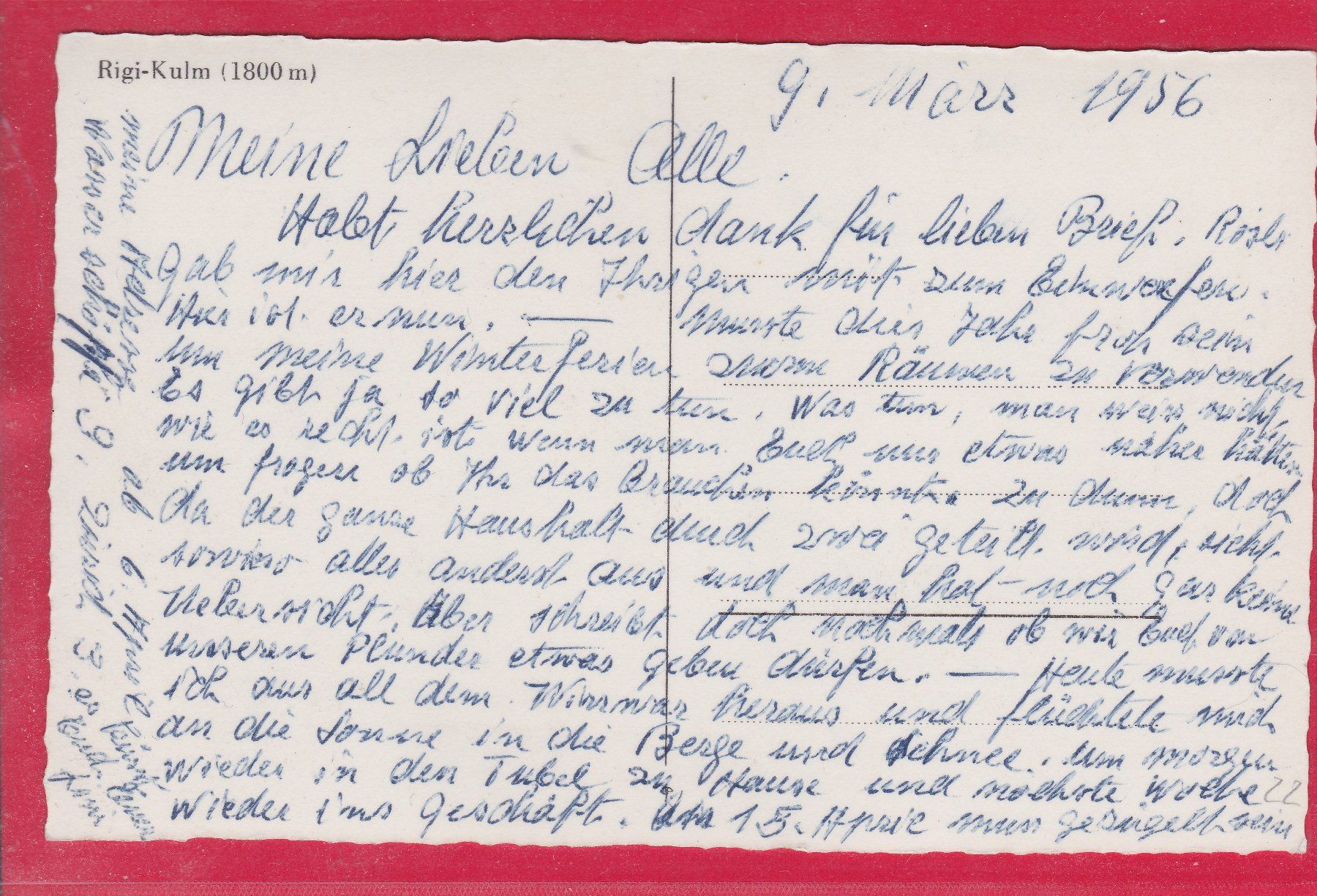 Cartoline postali: AK, RIGI-KULM 1800m 9.3.1956 – Usato da Oberrieden venduto da Gebirgsstelze 1