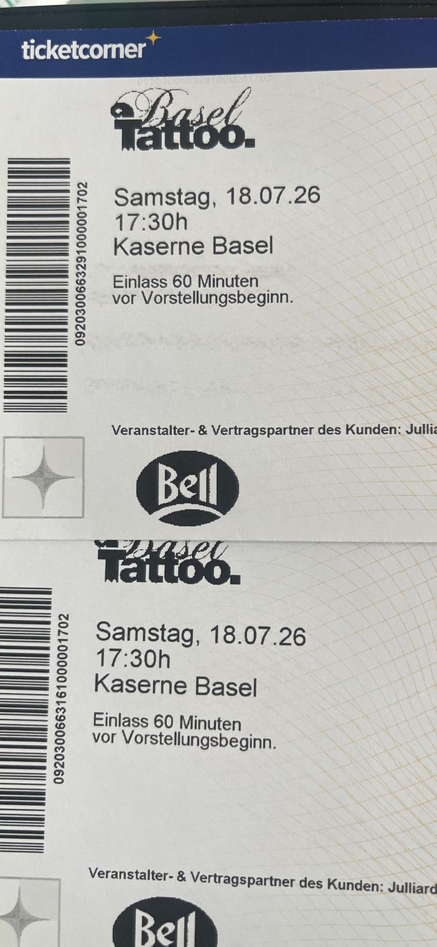 Tickets: Basel Tattoo 2026 Ticket Kasernen Basel 18.07.26 – Neu (gemäss Beschreibung) aus Bleienbach von Helvetier3 1
