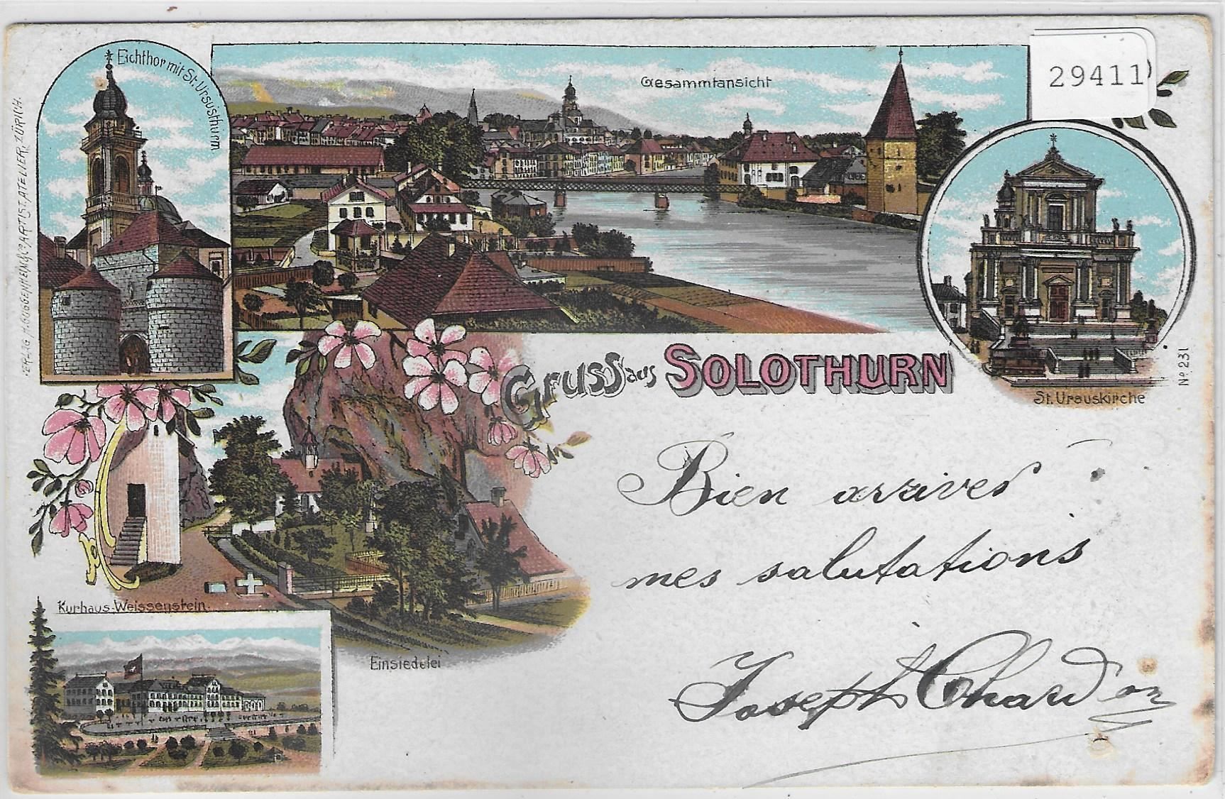 Cartoline postali: Gruss aus Solothurn - Litho 1900 – Usato da Ettingen venduto da Kartenplanet