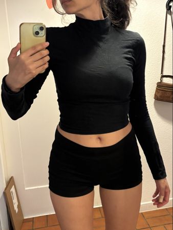 Topshop Langarmshirt Stehkragen schwarz Grösse 38