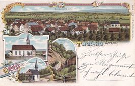 Tägerig farbige Lithografie 4 Bilder Kirche Kapelle etc.