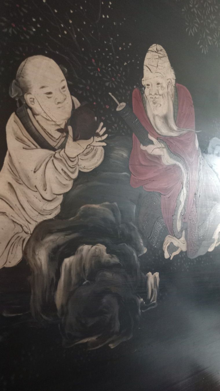 Gemälde: Grosses chinesisches Gemälde, handgemalt auf Holzbrettern – Gebraucht aus Bévilard von Orscha 6