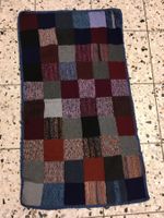 Patchwork Decke Wolle blau grau braun 80 x 120 cm Handarbeit