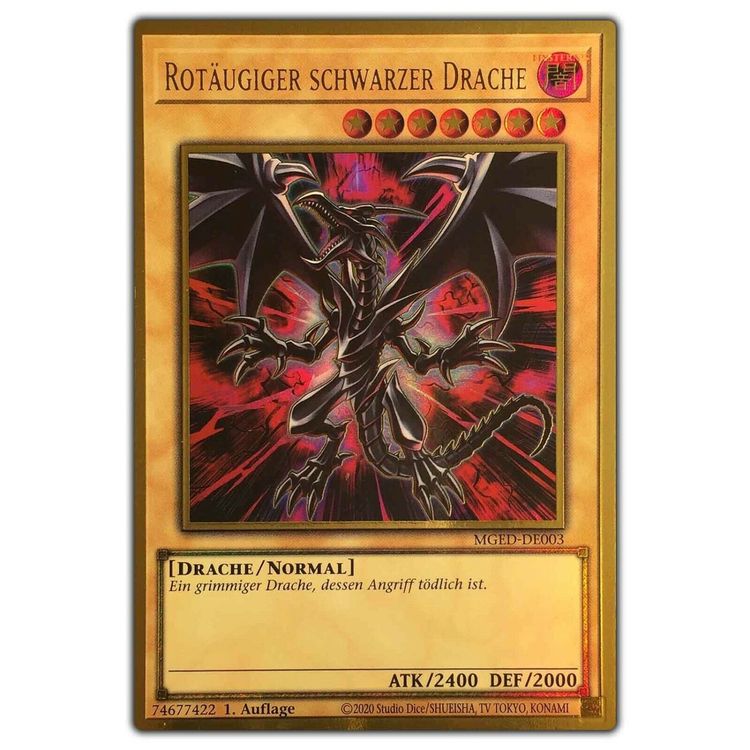 Yu-Gi-Oh Karte Rotäugiger Schwarzer Drache Premium Gold Rare - Deutsch Near Mint Mit Fieldcenter