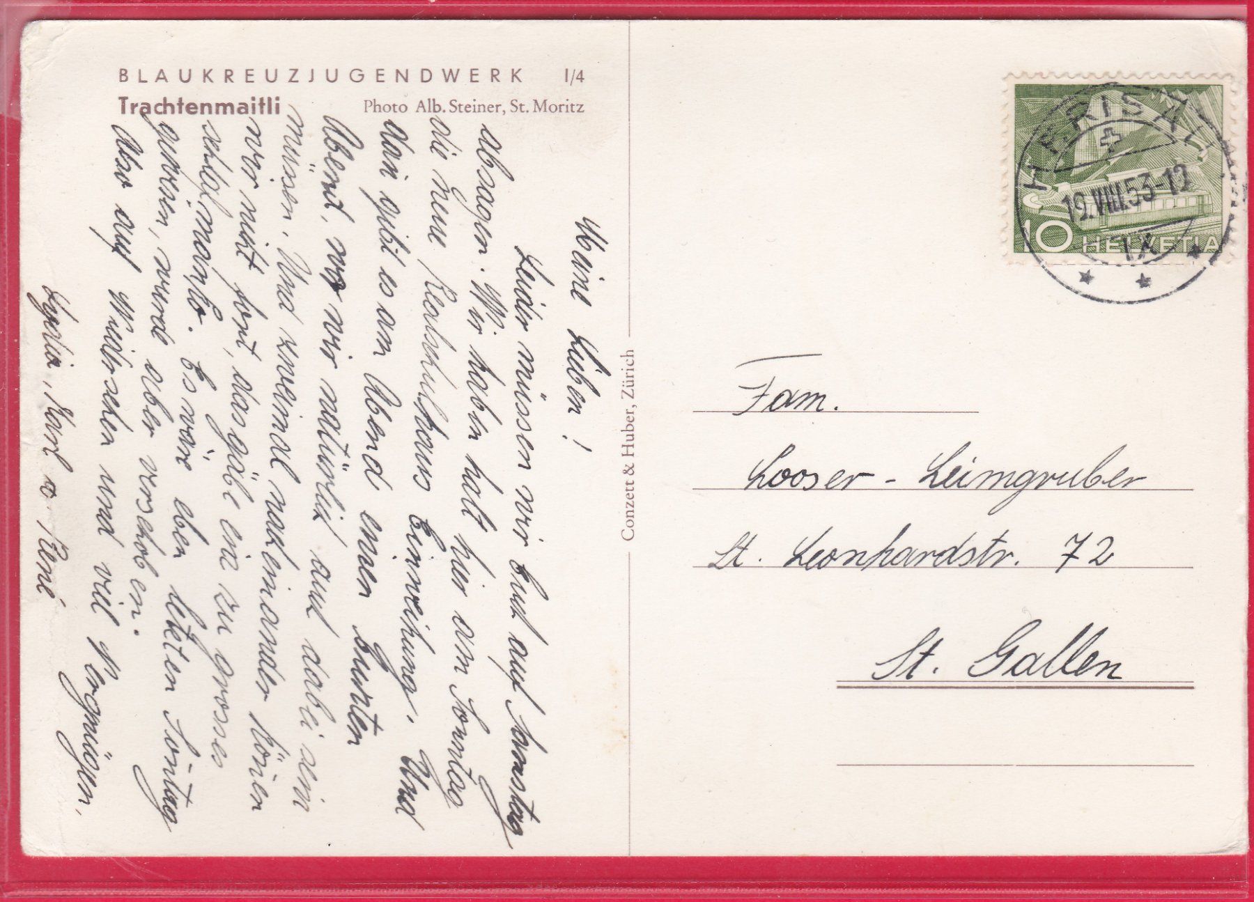 Ansichtskarten: TRACHTENMAITLI, 19.8.1953 – Gebraucht aus Oberrieden von Gebirgsstelze 1