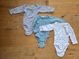 Bodys, Set, Gr. 62 / 68 , Langarmbodys Baby, Dino grau, grün
