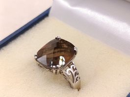 Vintage 925er Silber Ring mit Ananas Schliff Rauchquarz Top