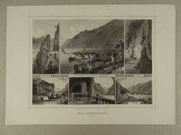 AXENSTRASSE, BRUNNEN, FLÜELEN, STAHLSTICH 1870