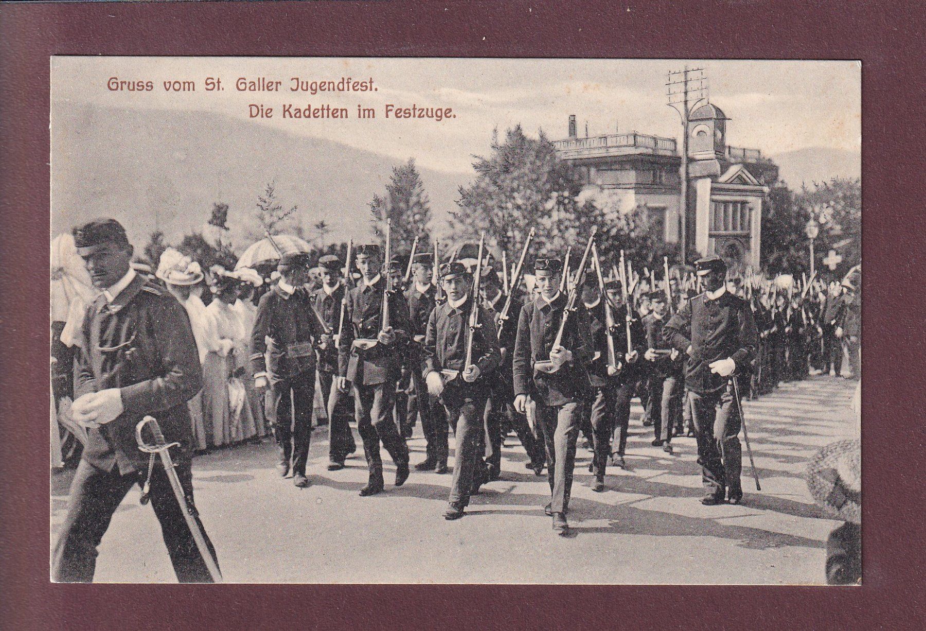 Cartoline postali: ST. GALLEN - Jugendfest - Kadetten - 1908 – Usato da Pully venduto da nicecards
