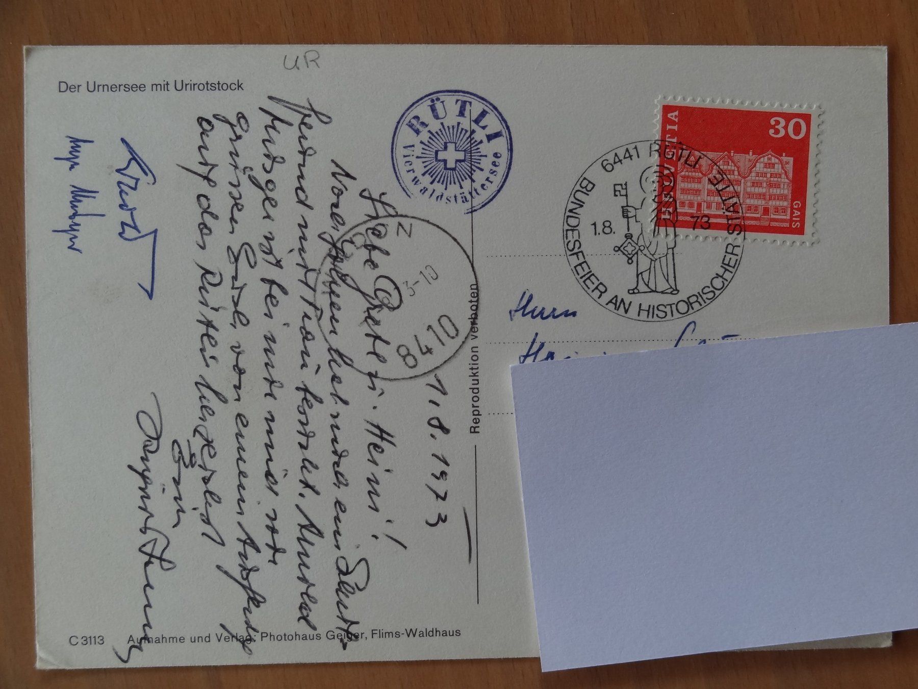 Cartoline postali: Urnersee mit Urirostock - 1973 – Usato da St Léonard venduto da Riglin 1