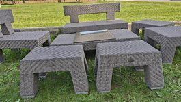 Gartenlounge  7-teilig mit Sitzbank, Sesseln und Hockern