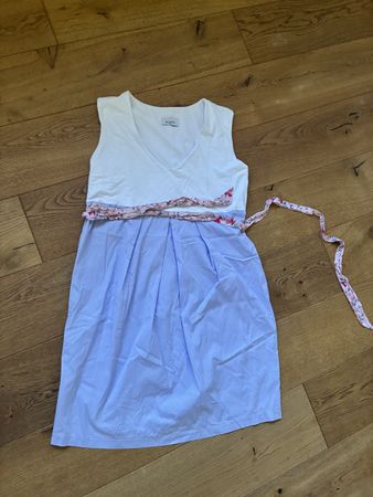Kleid weiss-Lila mit Blumenband L