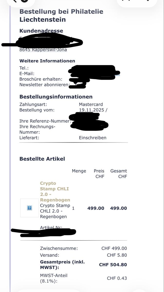 Swiss Crypto Stamp CHLI 2.0 – Regenbogen (LI) (Neu und originalverpackt) in  Rapperswil SG für CHF 650 – mit Lieferung auf Ricardo kaufen