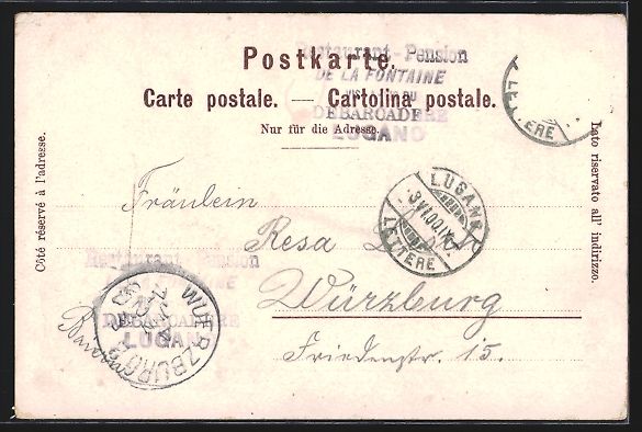 Cartoline postali: Lithographie Lugano, Gesamtansicht, 1900 – Usato da Berlin venduto da bartko-reher 1