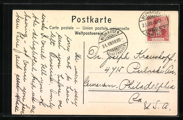 Ansichtskarten: Rheinfall, Kurhaus, Grand Hotel Schweize – Gebraucht aus Berlin von  1