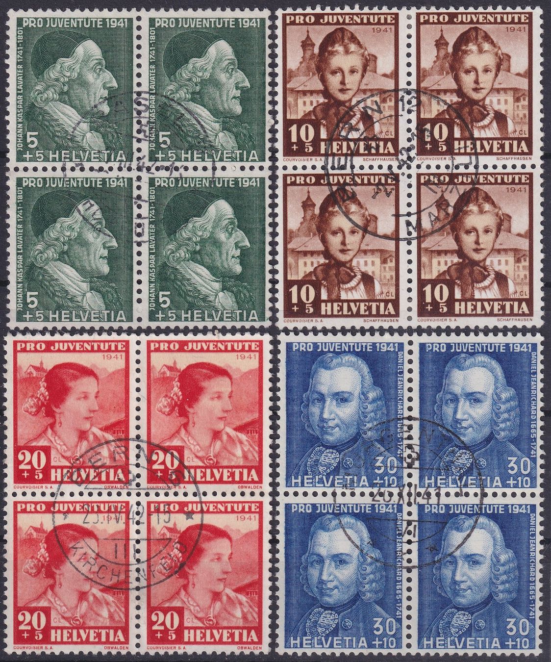 Alle Briefmarken: PJ 1941 Viererblöcke gestempelt, Kat: 80.- – Gebraucht aus Ebikon von SilvioFreund