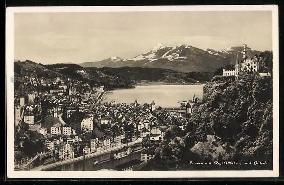Cartoline postali: AK Luzern, Panorama mit Rigi und Gütsch – Usato da Berlin venduto da bartko-reher