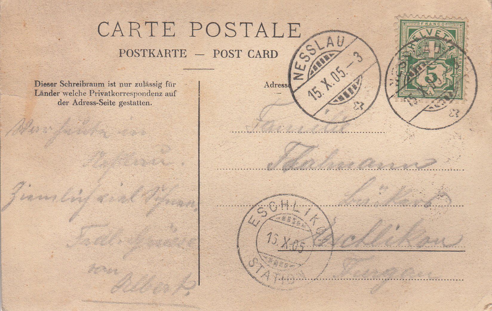Cartoline postali: Nesslau  1905 – Usato da Bürglen TG venduto da StampGraf 1