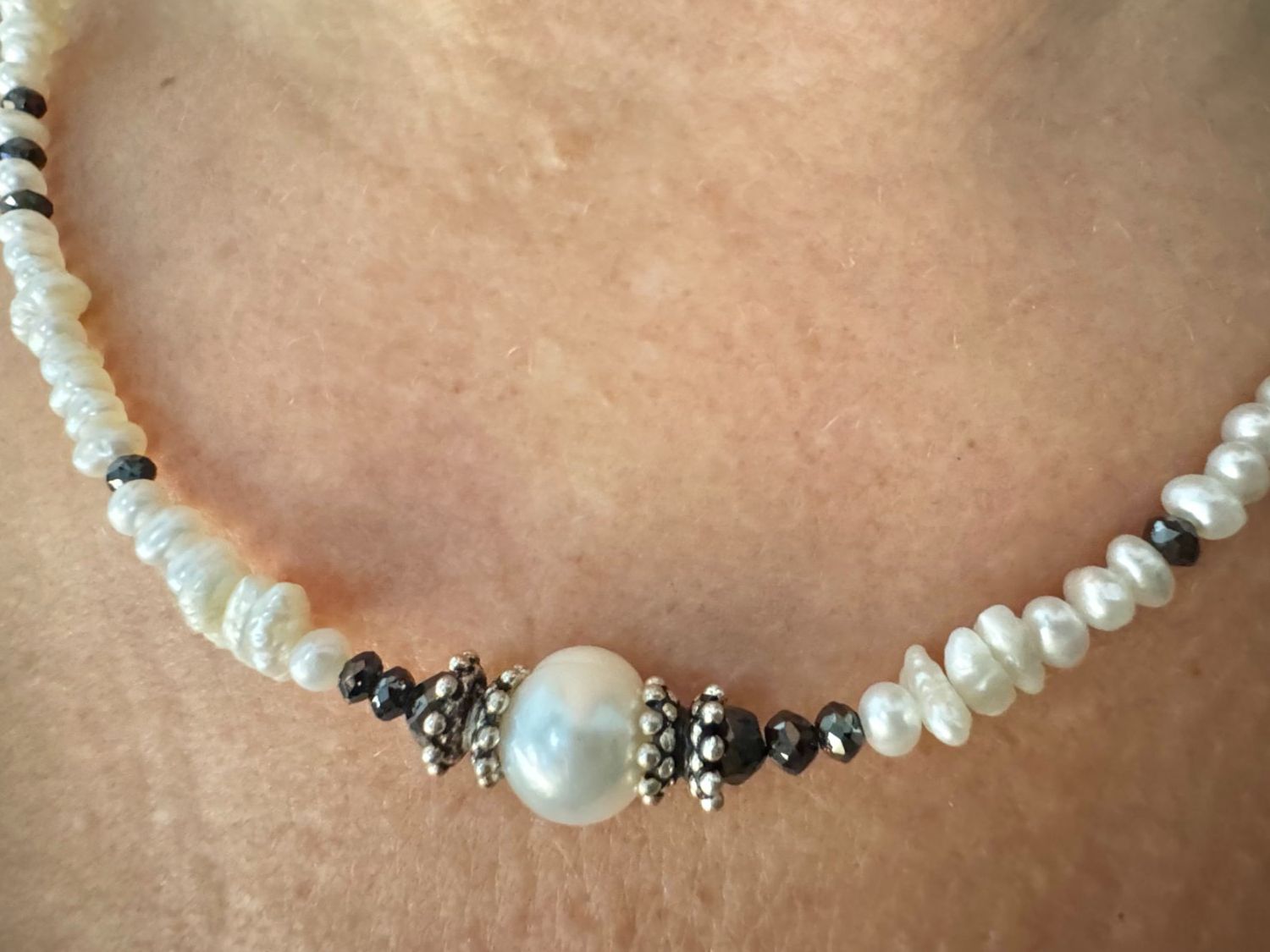 Catenine: Collier 6 ct schwarze Diamanten, echte Perlen, 925 Silber – Nuovo e nell'imballaggio originale da Rüti ZH venduto da HawaiiLove 1