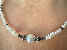 Collier 6 ct schwarze, echte Diamanten, echte Perlen