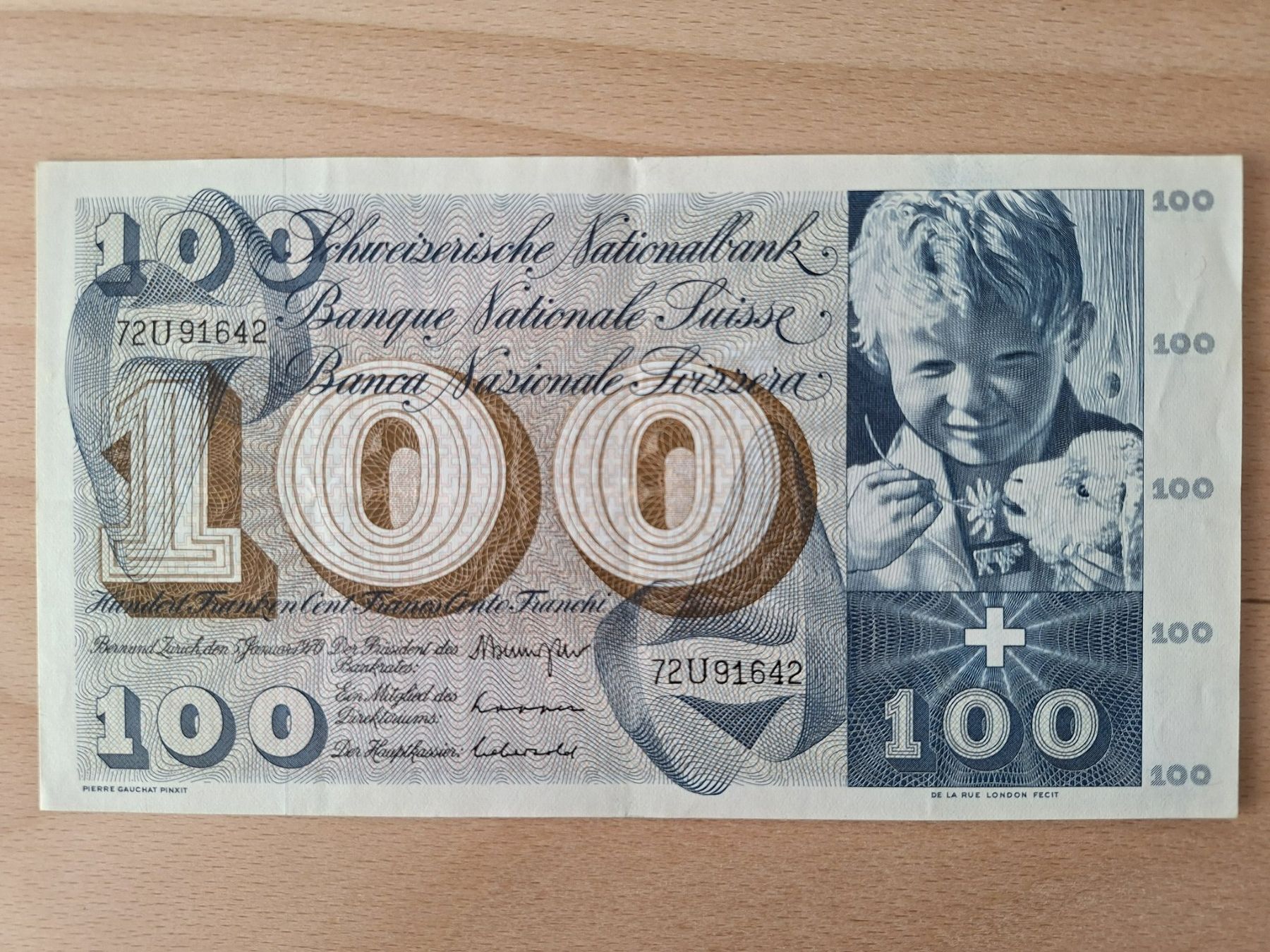 Banconote: Schweizer Banknote 100.00 Franken JG 1970 – Usato da Lohn-Ammannsegg venduto da Beo71