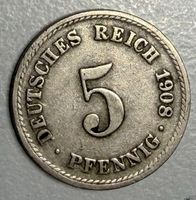 5 Pfennig Deutsches Reich 1908 gebraucht Münze Sammlerstück