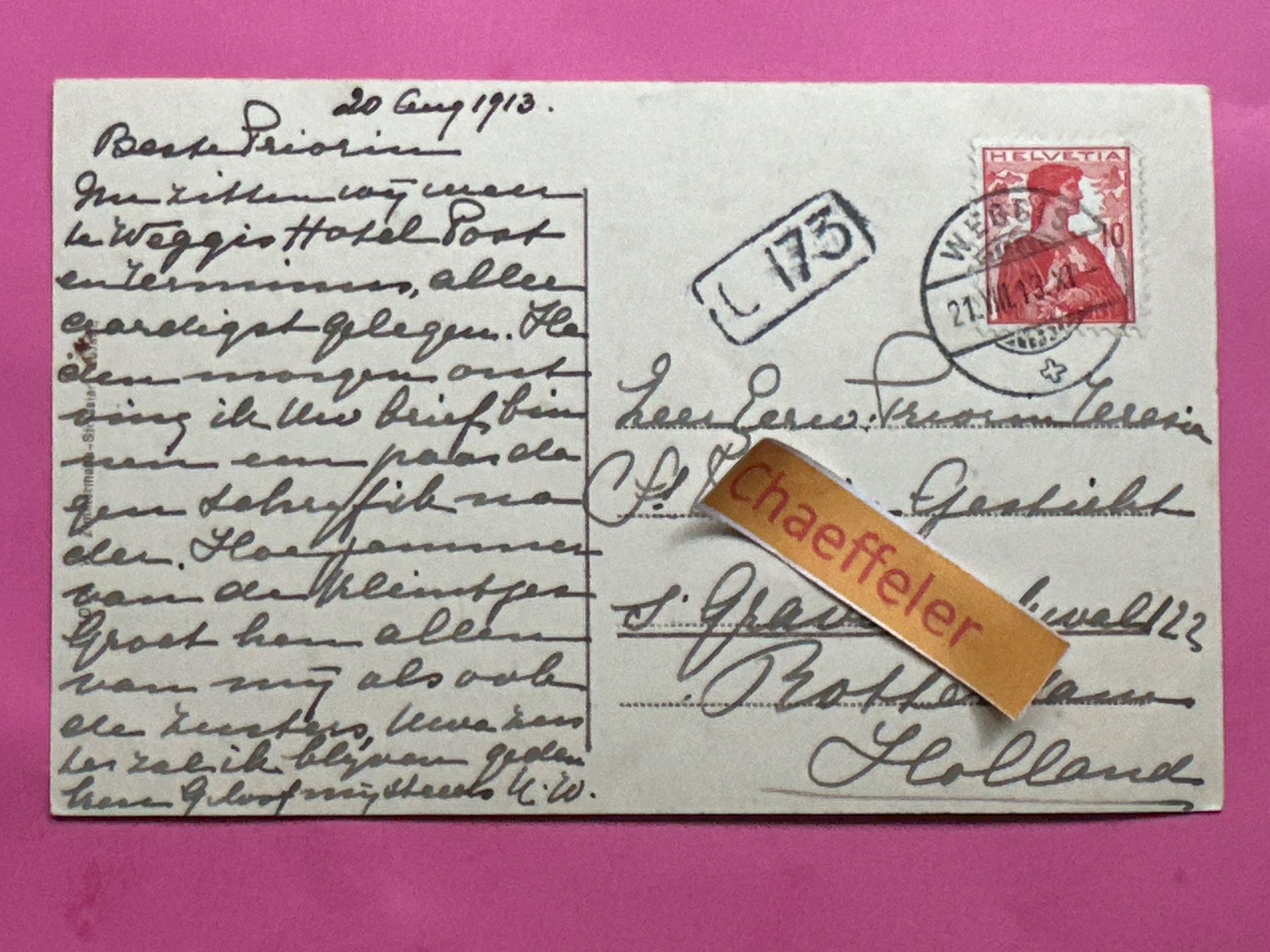 Cartoline postali: 1913 Weggis mit dem Pilatus – Usato da Zürich venduto da Chaeffeler 1