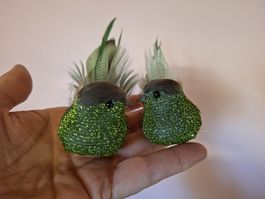 neu: 2 Deko-Vögel mit Federn grün glitzernd