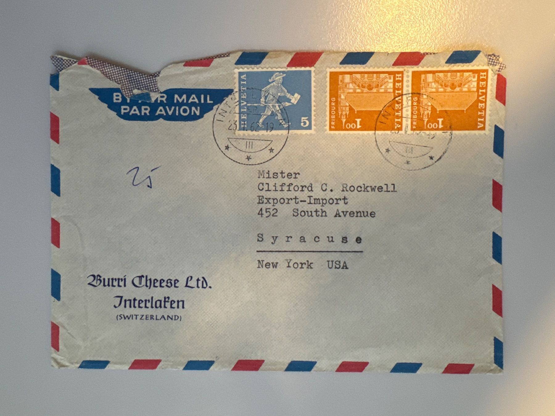 Alle Briefmarken: 1962 Brief Airmail nach New York – Gebraucht aus Küssnacht am Rigi von SUOMIMASTER