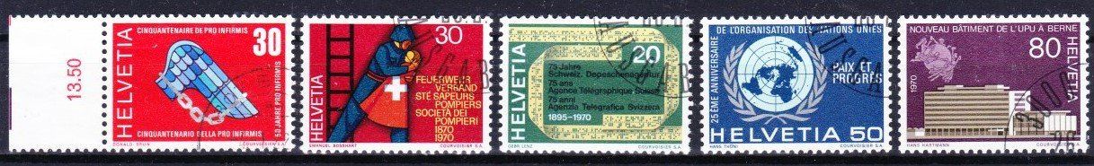 Tutti i francobolli: série 5 timbres SUISSE - 1970 - Obl. – Usato da Blonay venduto da FRSU