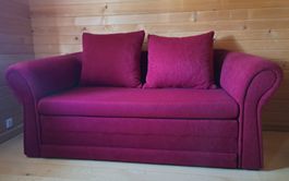 Bettsofa, bordeauxrotes Samt, guter Zustand