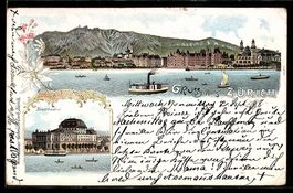 Litho Zürich, Seepanorama mit Schiffen,