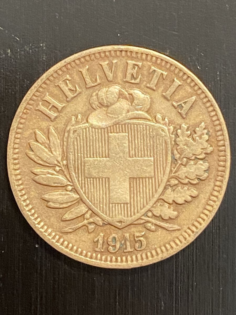 Alle Münzen: CH, 2 cts 1915 Cuivre  – Gebraucht aus Corsier-sur-Vevey von Ginoarturo 1