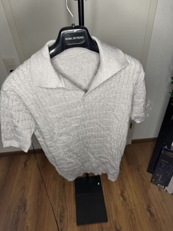 Herren Polo Shirt Beige Struktur Kurzarm Grösse L