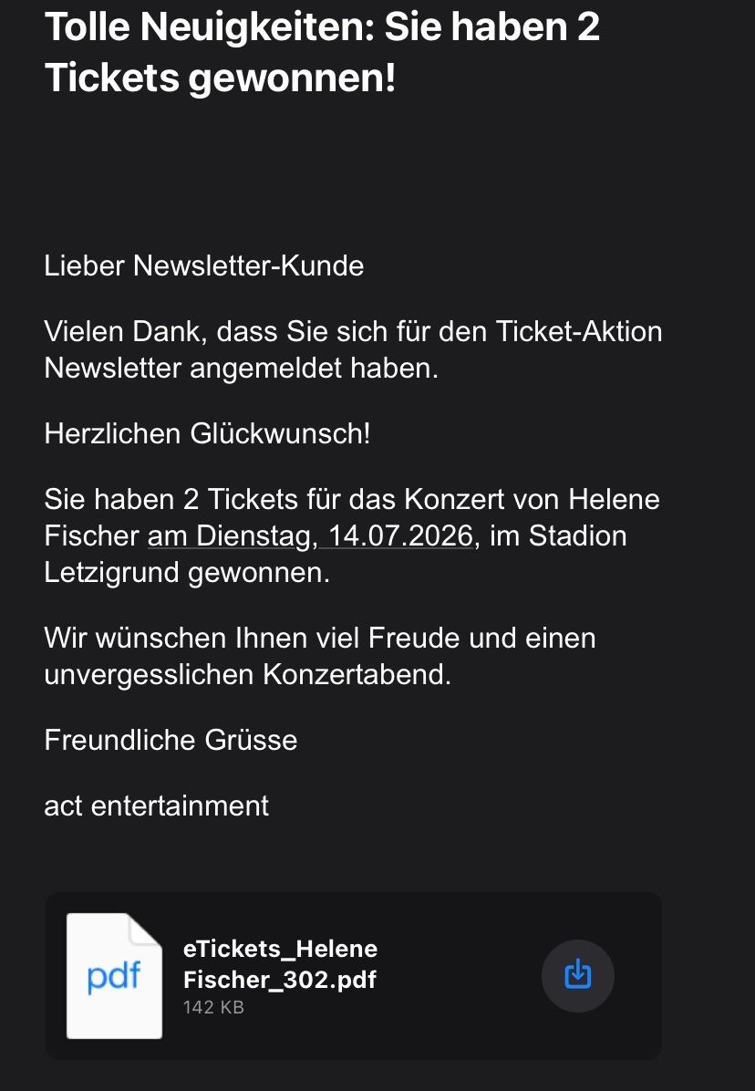Tickets: 2x Helene Fischer - 14.07.2026 – Neu und originalverpackt aus Dübendorf von ama_883