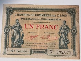 Alte 1 Franc Note, Chambre de Commerce Dijon, 1919!