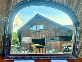Wandspiegel halbrund Holzrahmen dunkel gebrauchter Zustand