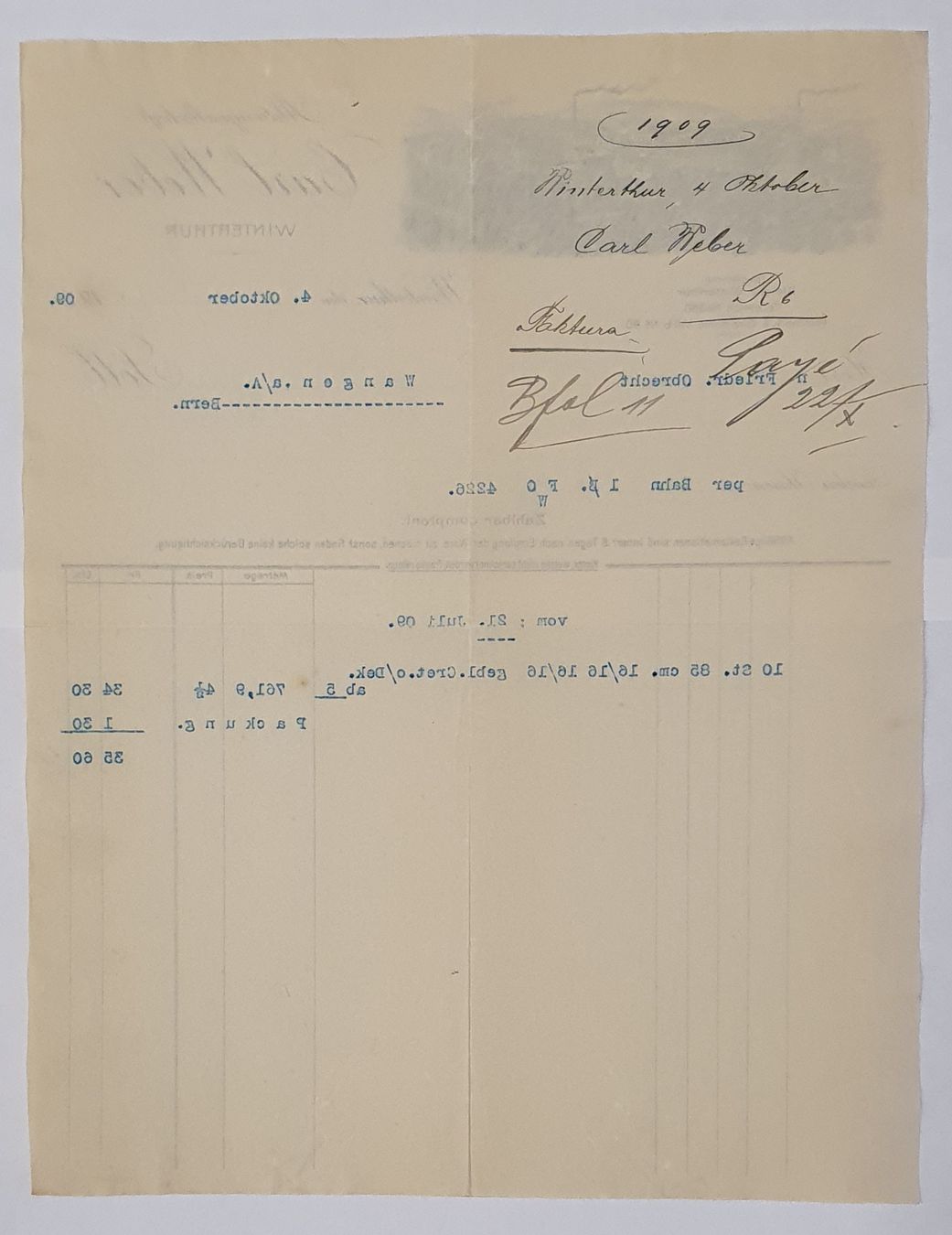 Grafica & Litografie: Winterthur 1909 - Aktiengesellschaft Carl Weber, Litho Brief – Usato da Kreuzlingen venduto da Rschweiz1 1