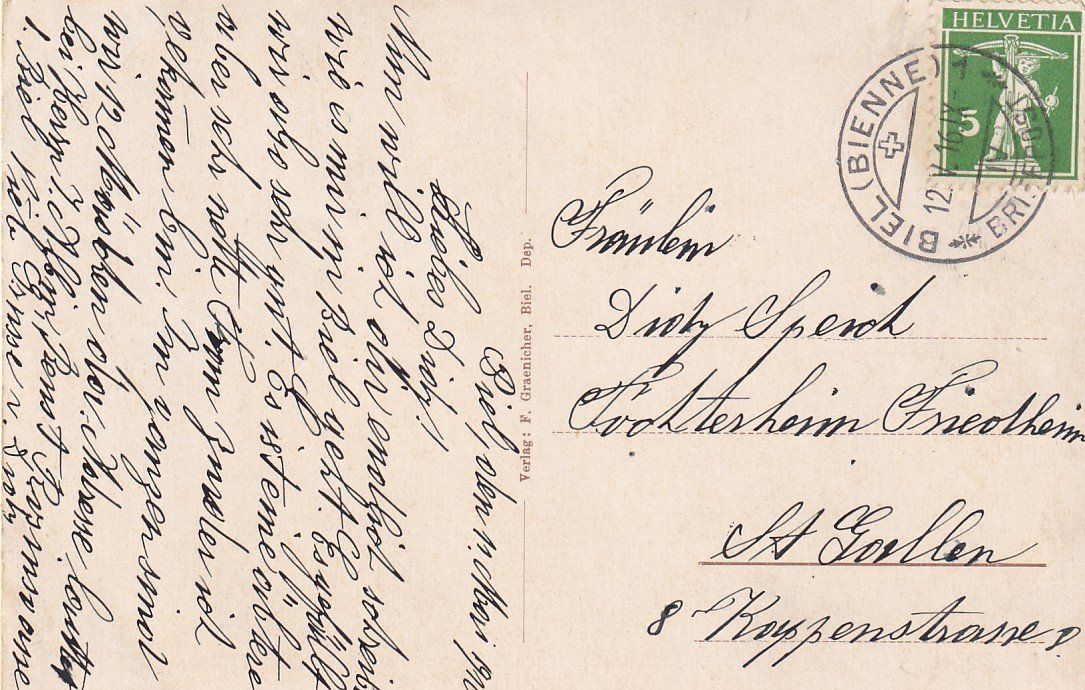 Ansichtskarten: AK Biel BE (Altstadt) nach St. Gallen SG 1916, belebt ! – Gebraucht aus Baar von Asmara111 1