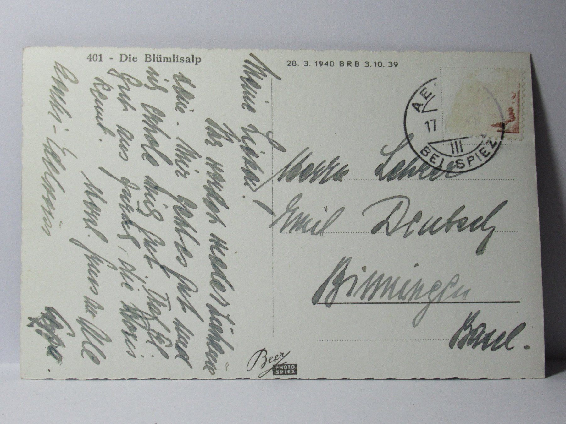 Cartoline postali: Die Blümlisalp , Aufnahme 1939 – Usato da Grenchen venduto da Bluemchen1900 1