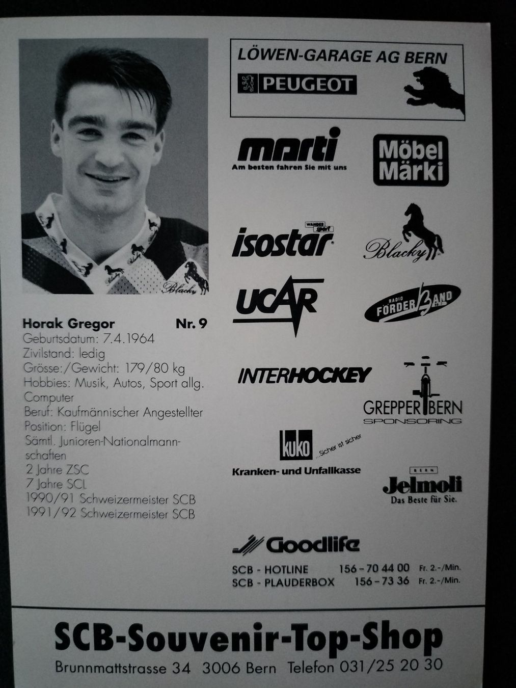 Autogramme: Autogrammkarte SC Bern, SCB , Gregor Horak – Gebraucht aus Schwanden Sigrisw von cadieux71 1