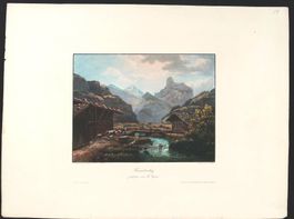 Kandersteg  altkolorierte Aquatinta von Straub selten