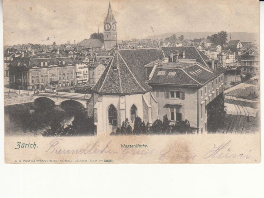 Ansichtskarten: Zürich Wasserkirche 1914 – Gebraucht aus Bürglen TG von StampGraf