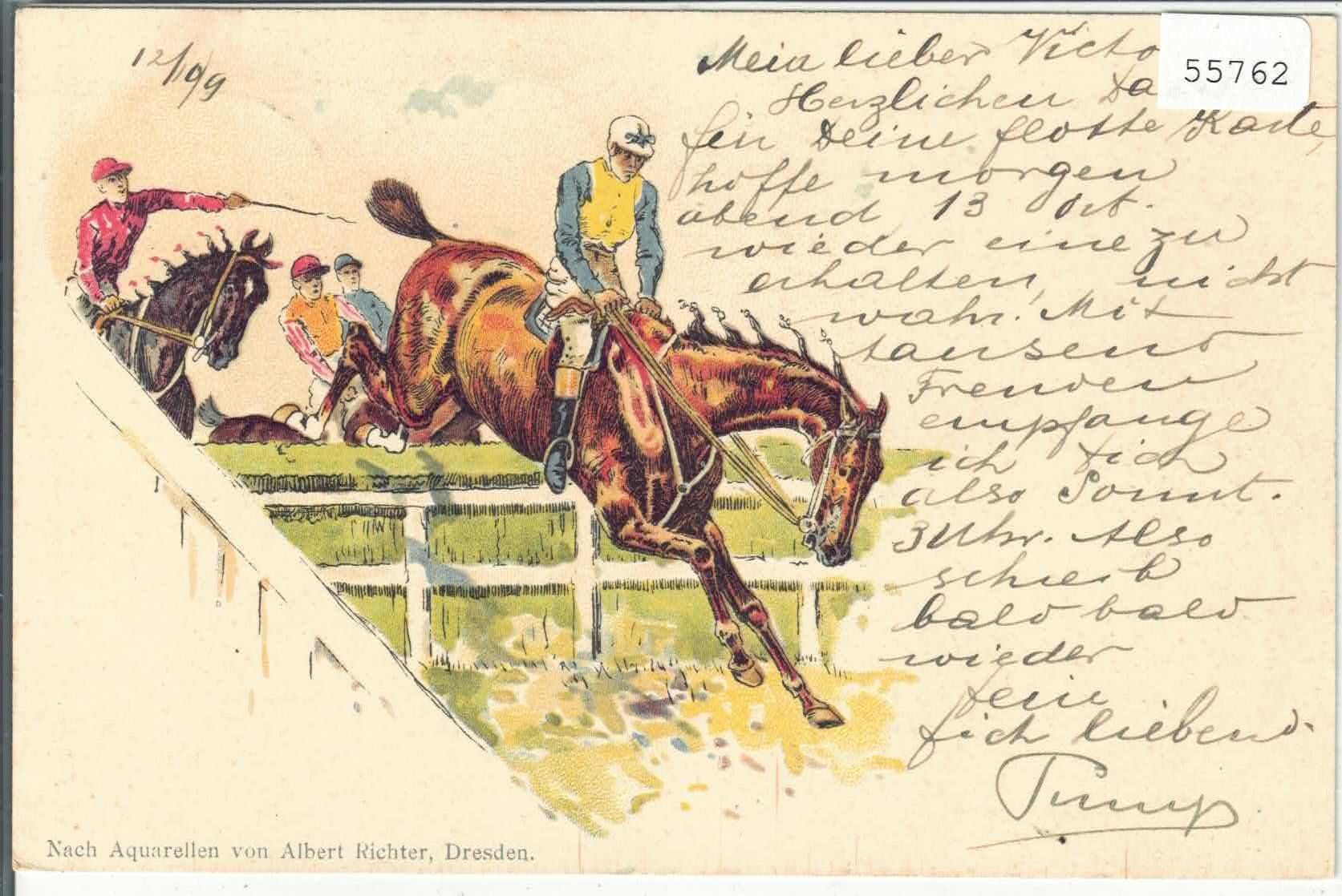 Ansichtskarten: Das Pferderennen - Litho 1899 – Gebraucht aus Ettingen von Kartenplanet