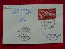 1946: PRO AERO-Brief mit F41 LOCARNO-LAUSANNE, Kleinbrief !